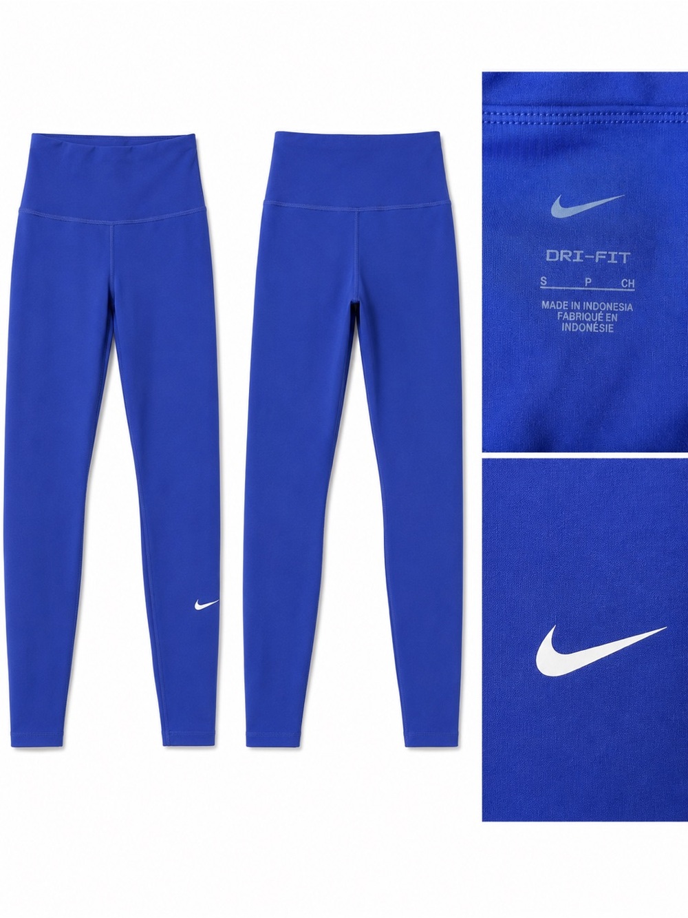 Nike Blue Dri-FIT High-Waist Leggings with White Swoosh